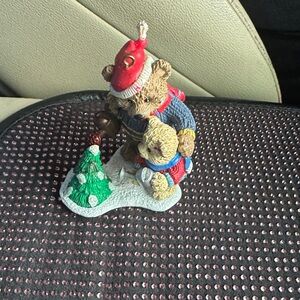 Vintage 1990s Collectible Festive Bear Figurine with Christmas Tree Ornament